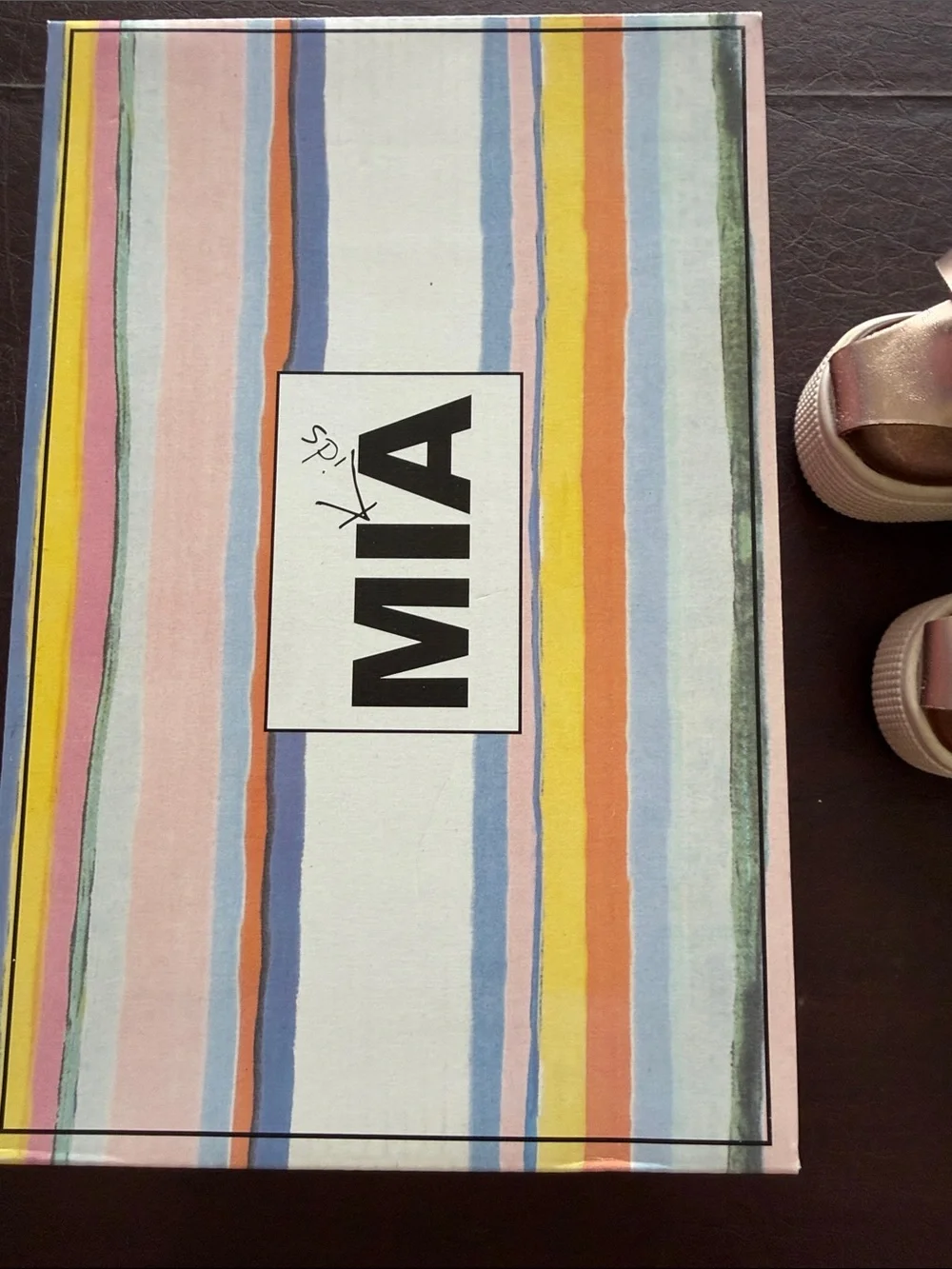 MIA Girls Metallic Rose Gold and Brown Ankle Strap Sandals Size 1